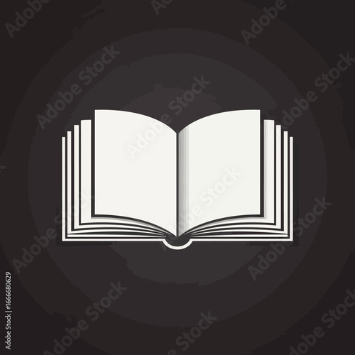 Illustration of an open book with blank pages on a dark background.
