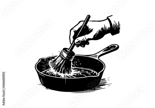 Cast iron skillet hand drawn vector illustration