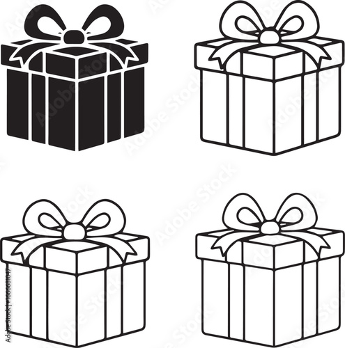Collection of gift box icons with bows isolated on white background