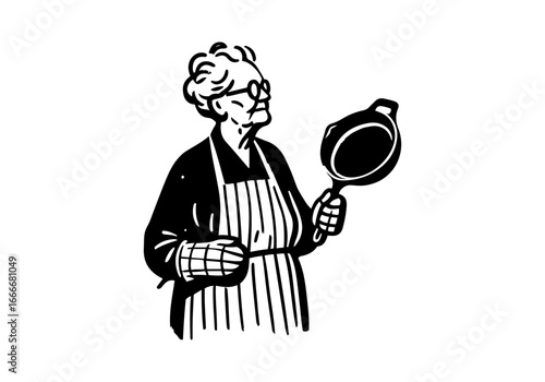 Cast iron skillet hand drawn vector illustration
