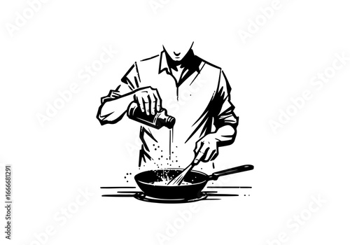 Cast iron skillet hand drawn vector illustration