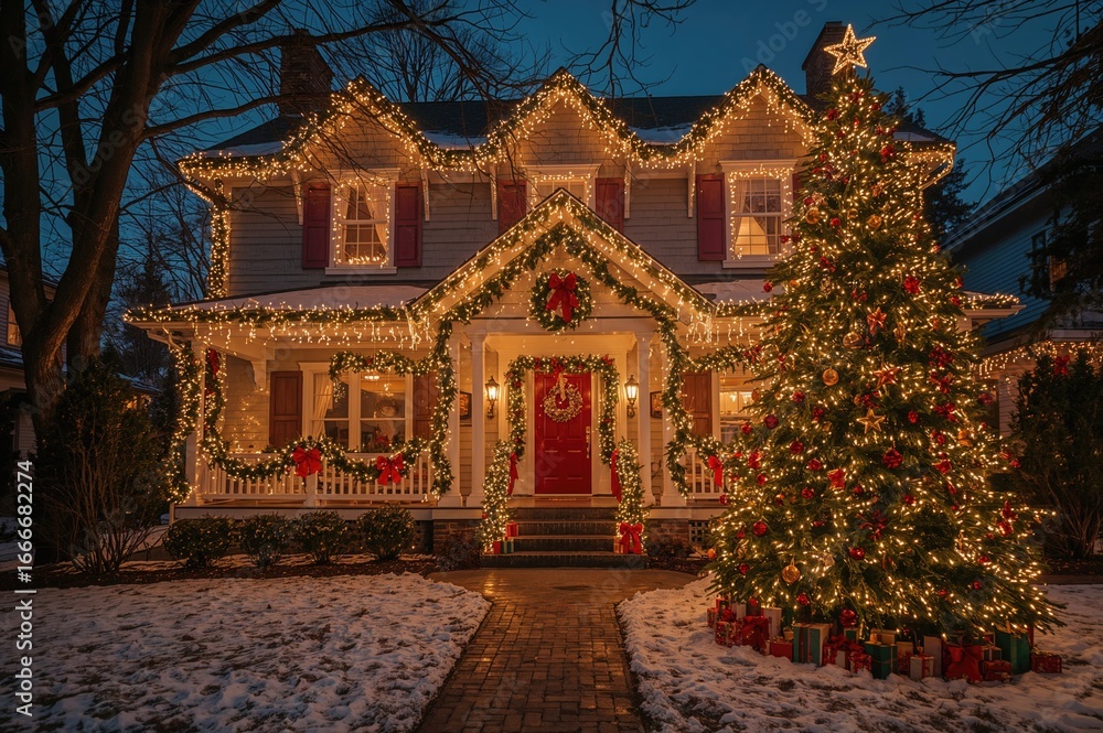 Obraz premium Festive home decor for a classic winter holiday scene
