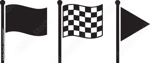 Set of three flags including checkered flag and triangle flag