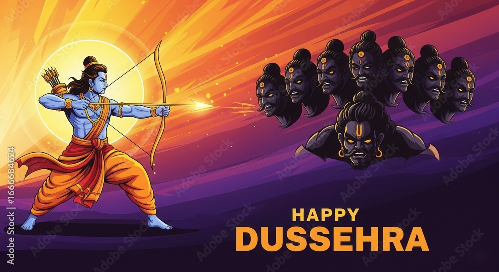 Obraz premium Happy Dussehra Festival Vector – Shree Ram with Golden Aura