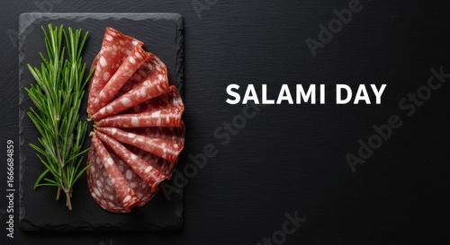 Artisanal Salami Charcuterie with Rosemary, an Elegant Minimalist Flat Lay