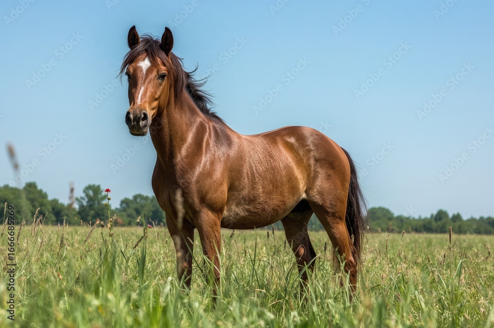 Fototapeta premium Equine standing tall in a meadow
