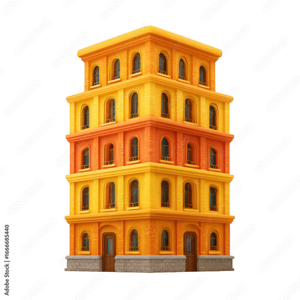 Naklejka premium Ornate multi story building with arched windows and doors isolated on transparent background