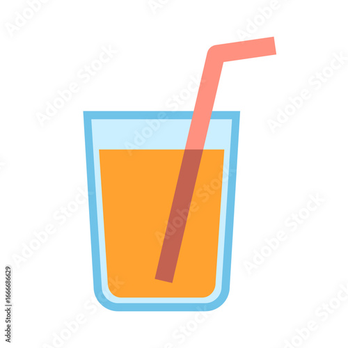 ストロー付きオレンジジュースのシンプルイラスト（ベクター）｜Simple Illustration of Orange Juice with Straw (Vector)