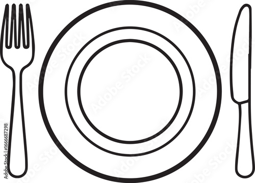 Plate with fork and knife, isolated on white background