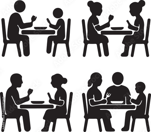 family eating black icon
