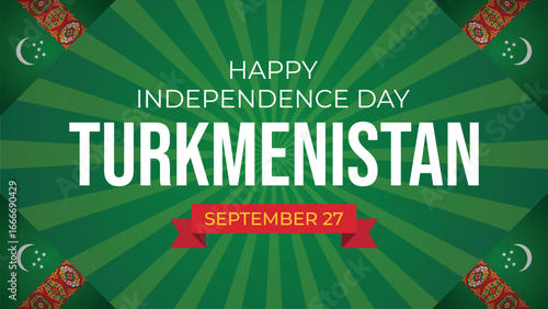 Turkmenistan Independence Day template mockup, vibrant national colors, celebratory design, perfect for greeting cards, posters, social media, and festive promotions.