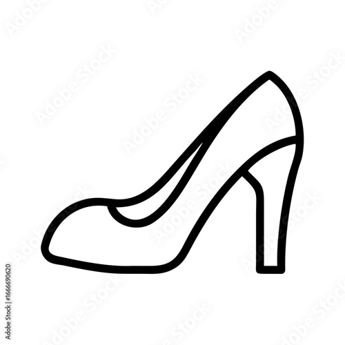 A minimalist outline of a high heel shoe with a curved shape and a thick heel design isolated on white