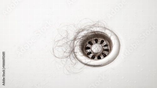 Hair clogs the bathroom sink drain, creating a common plumbing problem in the home.