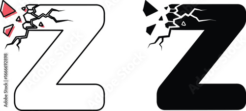 Letter z destruction crack broken design alphabet typography font