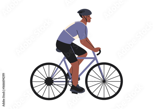 Cyclist. A man in a tracksuit and helmet is riding a bicycle. Flat color vector illustration