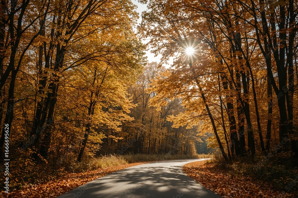 Fototapeta premium A beautiful autumn season with golden foliage and cozy sunlight