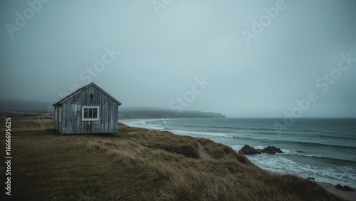A solitary house by the wat...