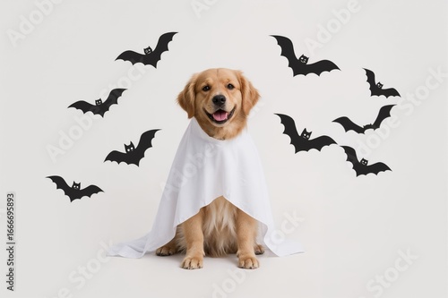 A joyful dog dressed as a g...