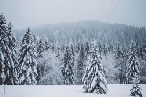 Stunning snowy forest under...