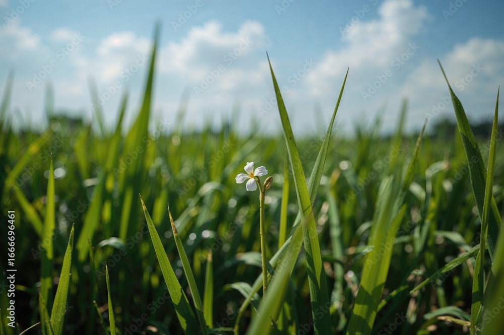 Obraz premium A charming miniature plant growing at the border of a paddy field