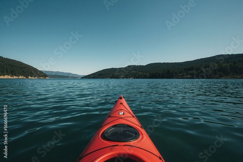 A person paddling a crimson...