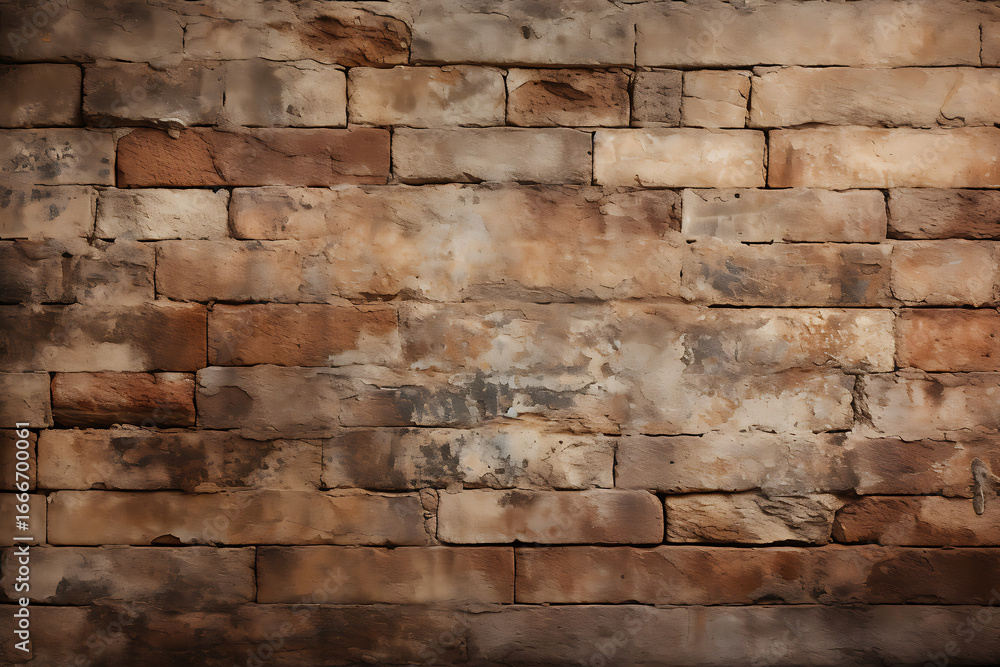 Obraz premium Rustic brick wall texture with weathered details for background use