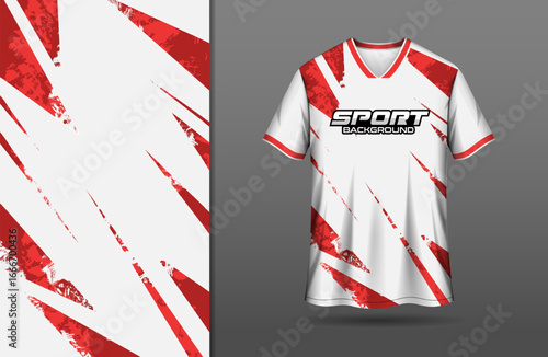 White sport jersey design with red abstract background
