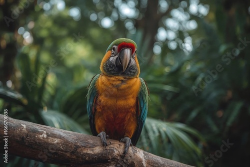 A colorful parrot perched o...