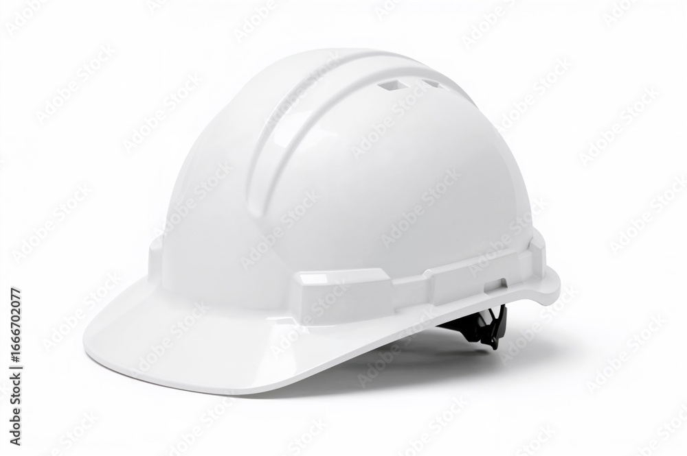 Fototapeta premium Isolated white protective helmet on a plain white backdrop with clipping path.