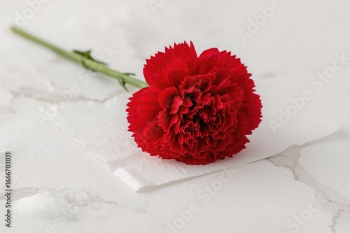 A big red carnation lies on...