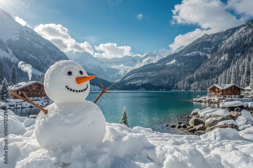 A tiny snowman set before a...