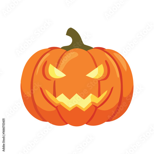 A vibrant orange jack-o'-lantern with glowing yellow eyes and a spooky smile, perfect for Halloween celebrations.