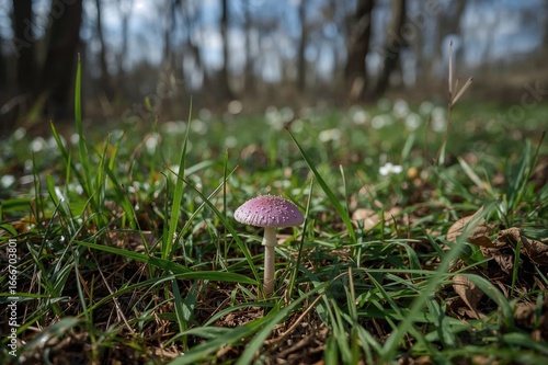 A tiny violet mushroom spro...