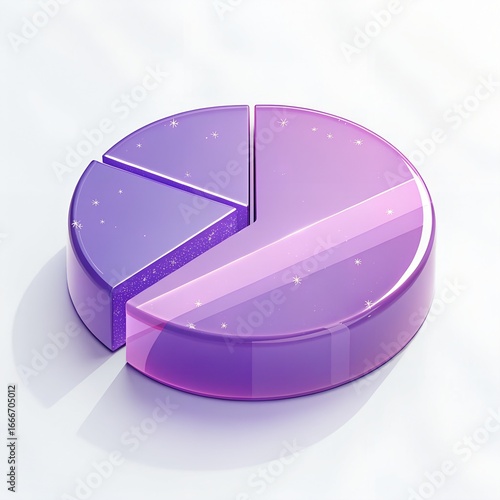 Glossy Purple-Pink 3D Pie Chart with Sparkle Texture – Stylized Data Visualization, Segment Highlight, Modern Infographic, analytics, presentation design, abstract chart, tech aesthetic