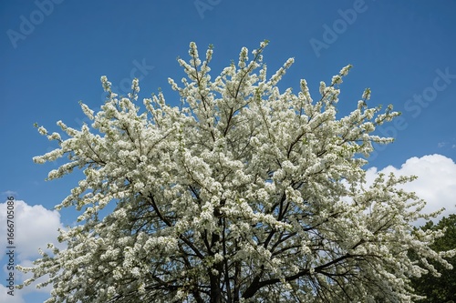 A summer tree covered in wh...