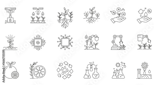 Agriculture Technology Line Icons ,Sustainable Farming, Modern AgriTech, Minimalist Icon Set