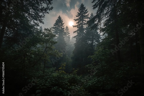 Gloomy forest morning with ...