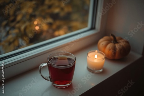 A cozy autumn scene with a ...