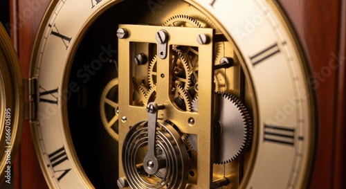 Antique clock inner mechanism gears timekeeping precision