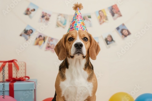 Cute Beagle wearing a festi...