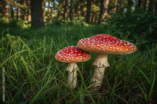 Two Red Mushrooms Standing ...