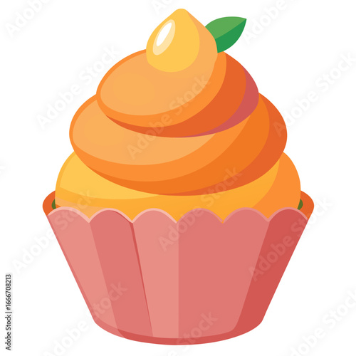 Sweet peach cupcake with creamy frosting vector illustration