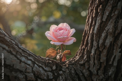 A fresh pink rose blossomin...