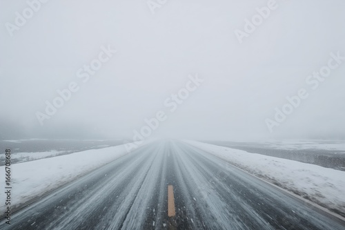 Foggy winter highway with s...