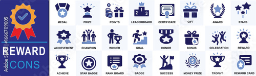 Premium Rewards & Achievement Icon Set – 24 Modern Vector Badges for Success & Gamification