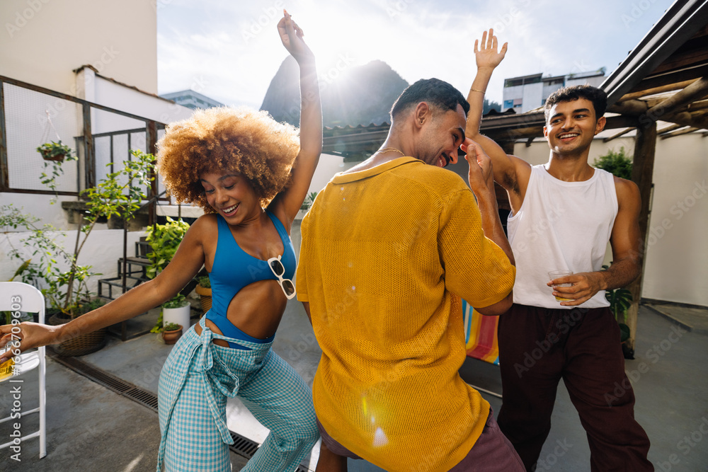 custom made wallpaper toronto digitalGroup of three friends dancing outside on a sunny day