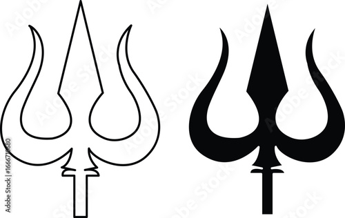 Hindu religious trident trishul icon illustration for culture and spiritual vector sets
