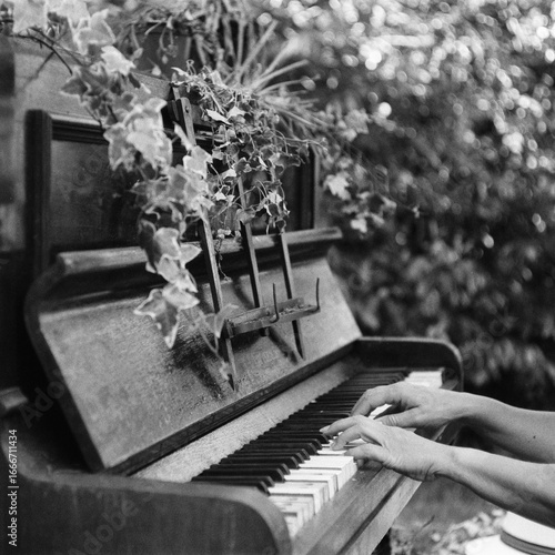 Unseen pianist in harmony with nature
