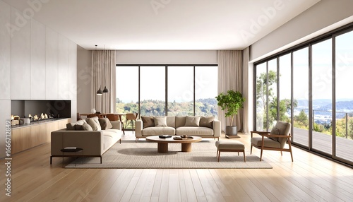 Wallpaper Mural Modern minimalist living room with panoramic views Torontodigital.ca