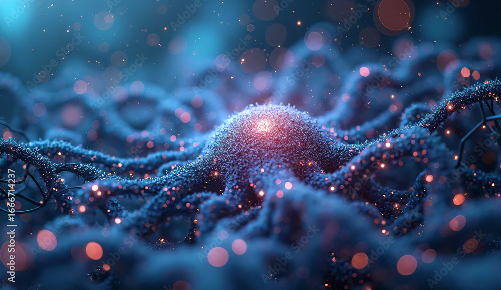 Naklejka premium Futuristic AI Neural Web with Light Effects